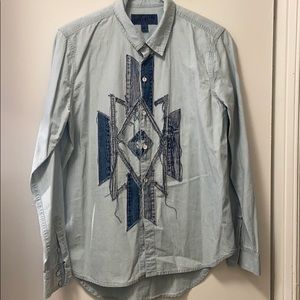 Lucky Brand denim patchwork button-up
